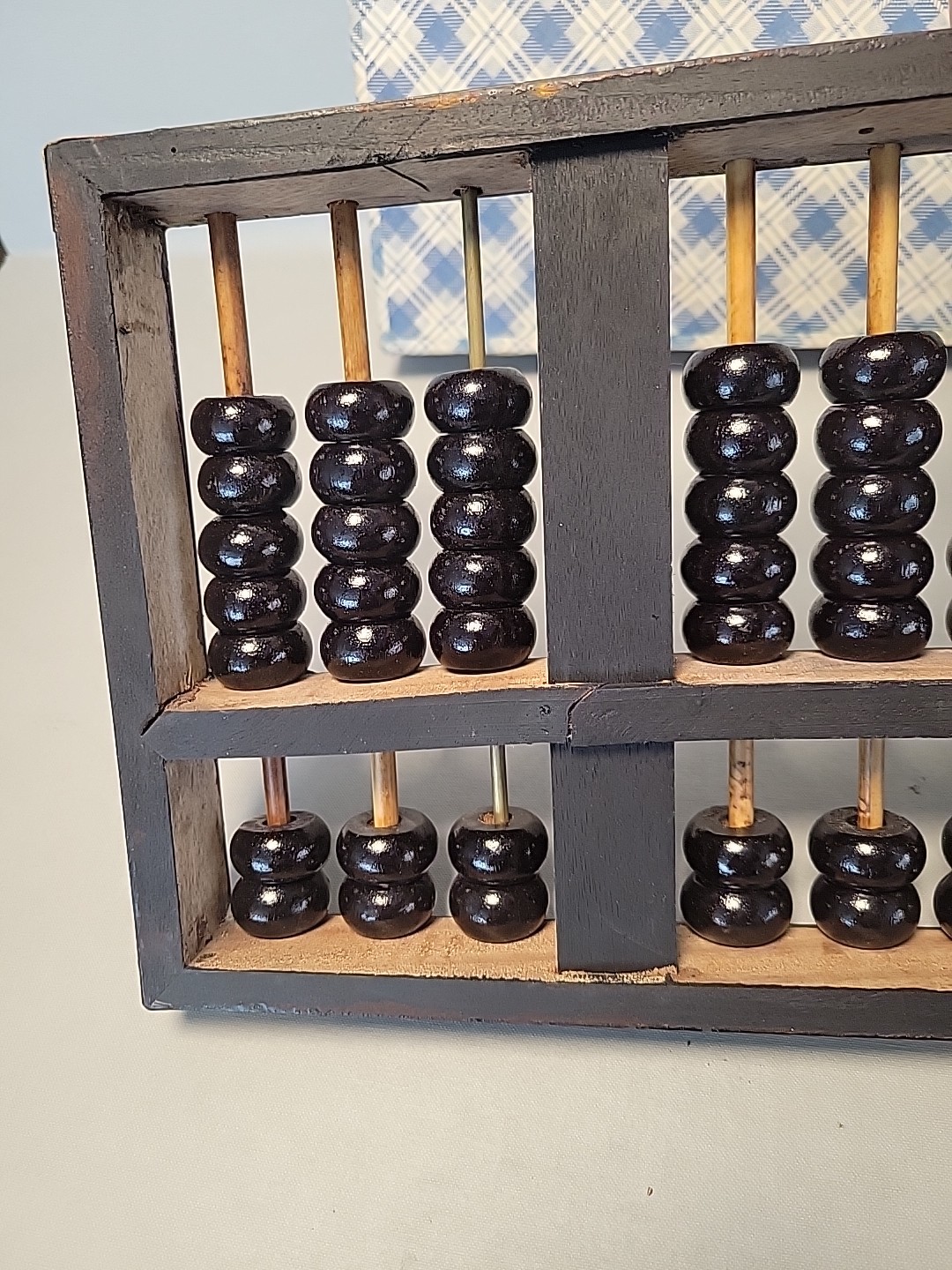 Vintage Chinese Abacus Wood & Brass Lotus Flower Brand Calculator 11 Row 77 Bead