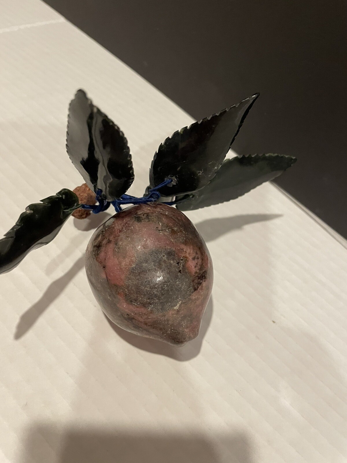 Vintage Asian Plum Heavy Stone Miniature Decorative Fruit Wood Stem 1950’s Rare