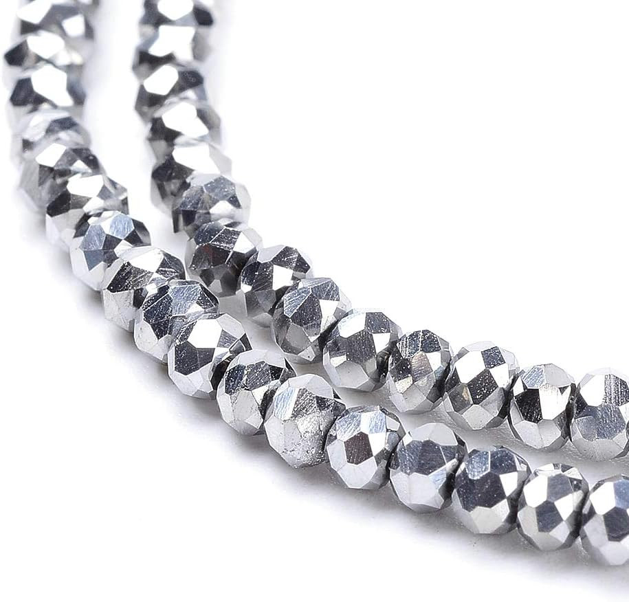 10 Strands 2-3Mm Silver Faceted Glass Briolette Rondelle Beads Electroplate Meta