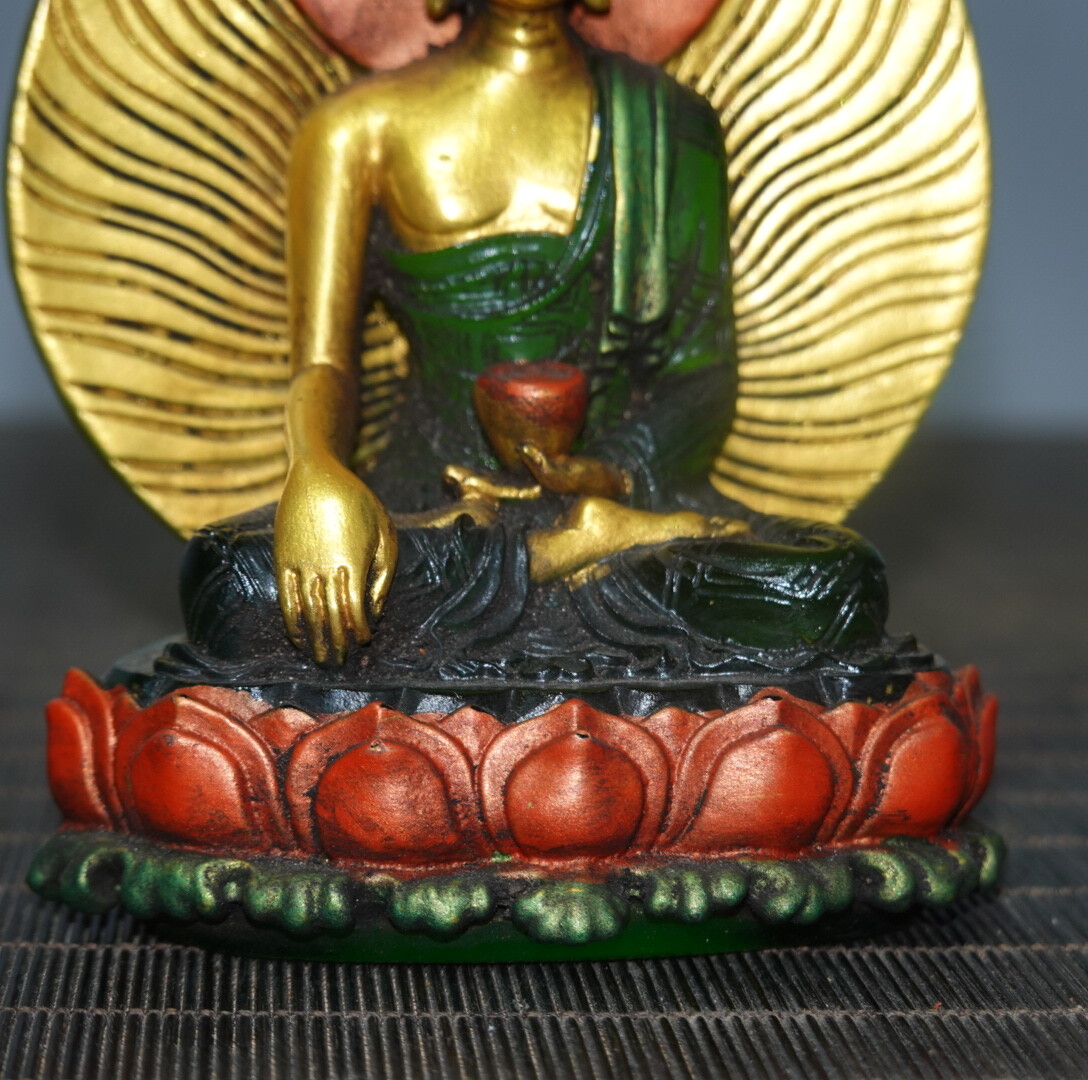 5″ Collect China Coloured Glaze Paintings Gilding Medicine Backlit Buddha Statue