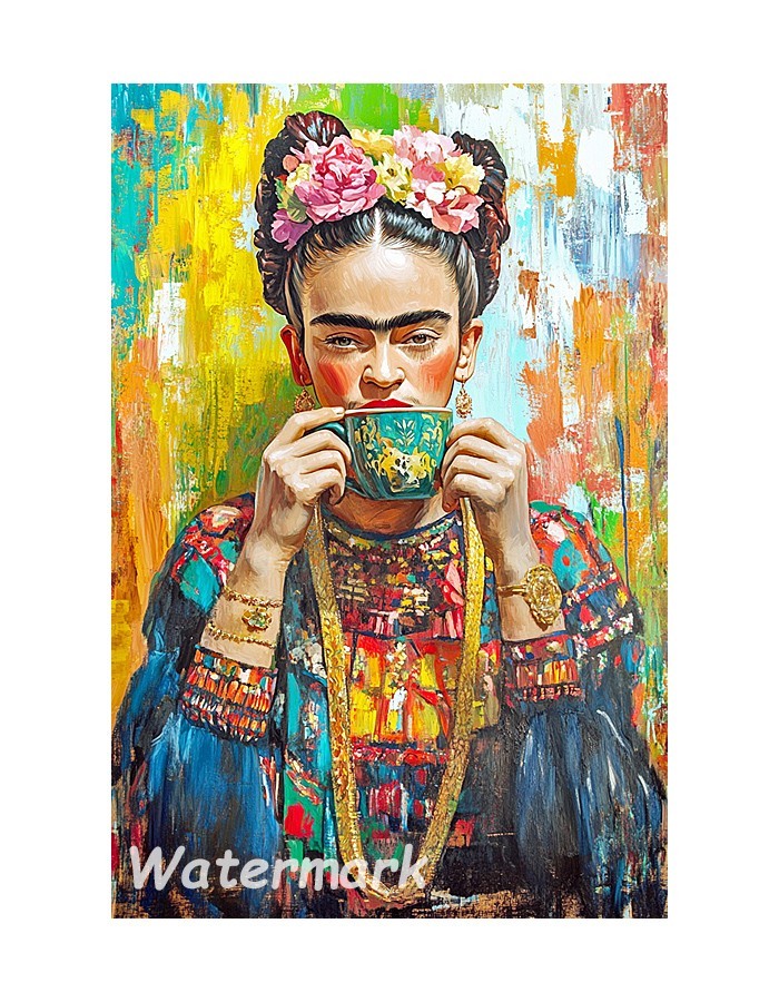 Frida Kahlo Portrait Collage Cotton Crazy Quilt Block Sewing Embellishment (K12