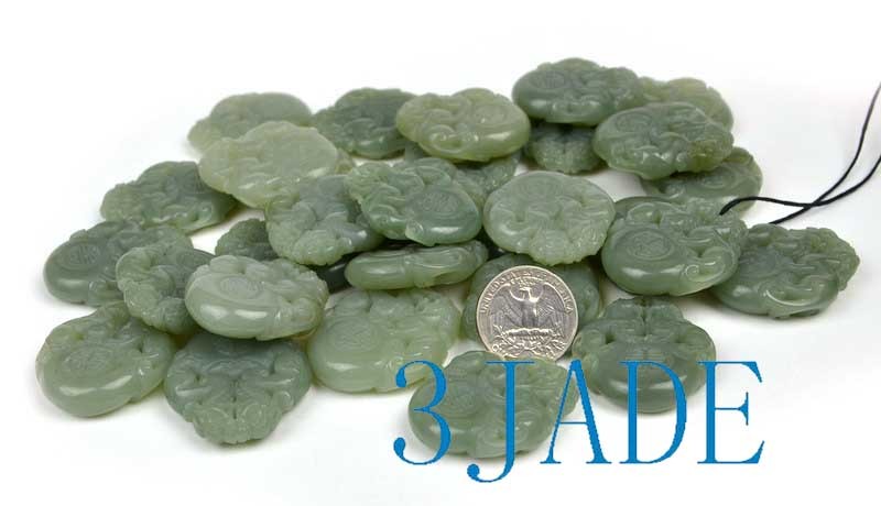 Natural Nephrite Jade Lions / Foo Dogs Pendant