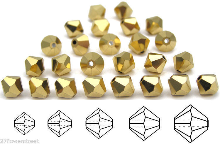 Czech Bicone Crystal Beads Crystal Aurum 2X Gold fully coated Rondelle Diamond