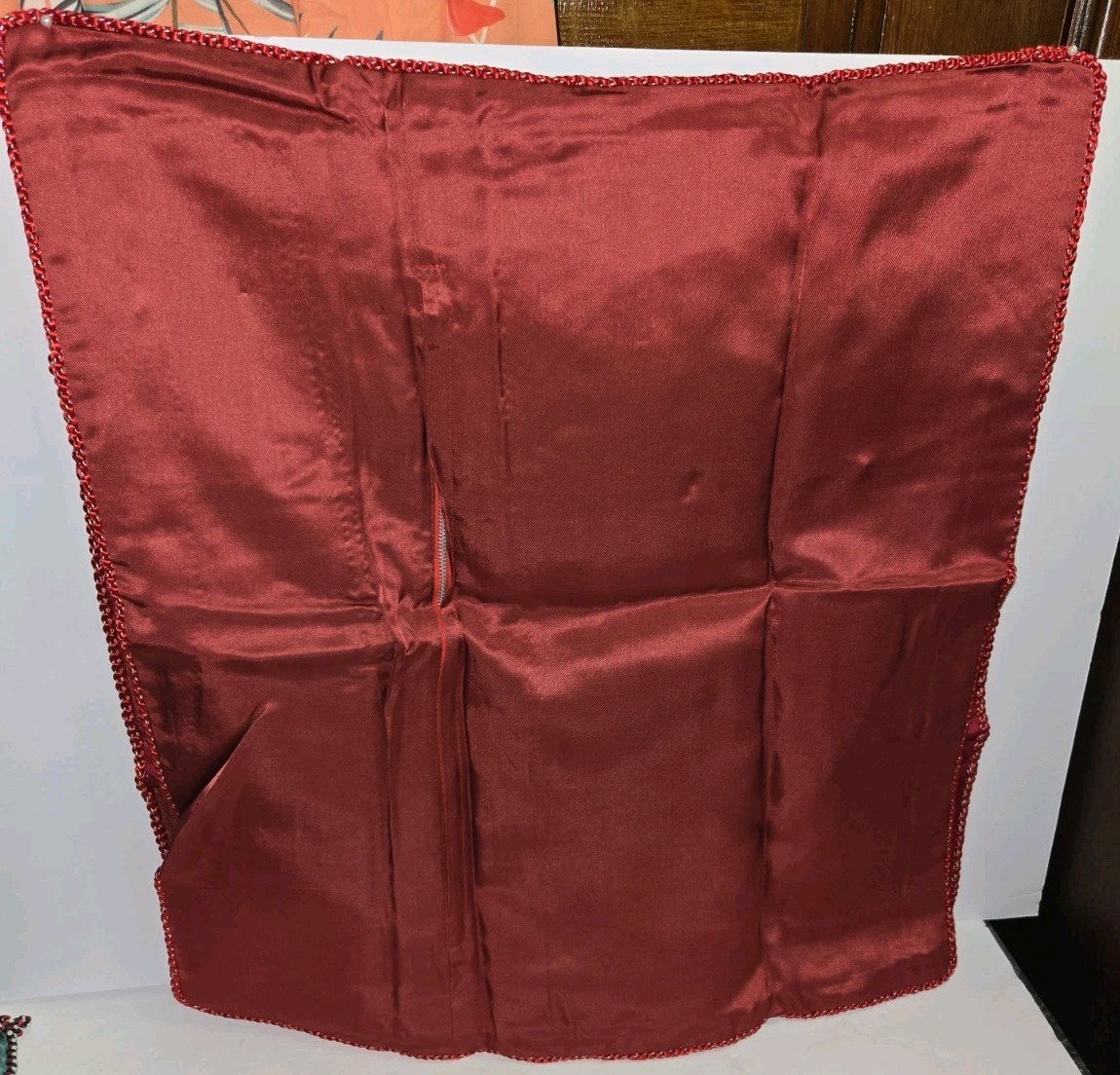SET OF 2 Vintage Chinese Silk Brocade Pillow Covers – Red Gold Mandela – 20″