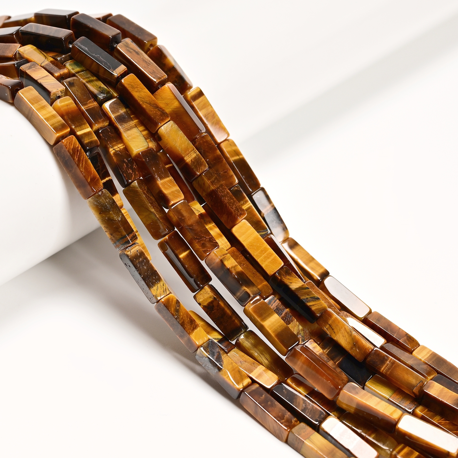 Natural Yellow Tiger Eye Rectangle Tube Beads Size 4x13mm 15.5” Strand