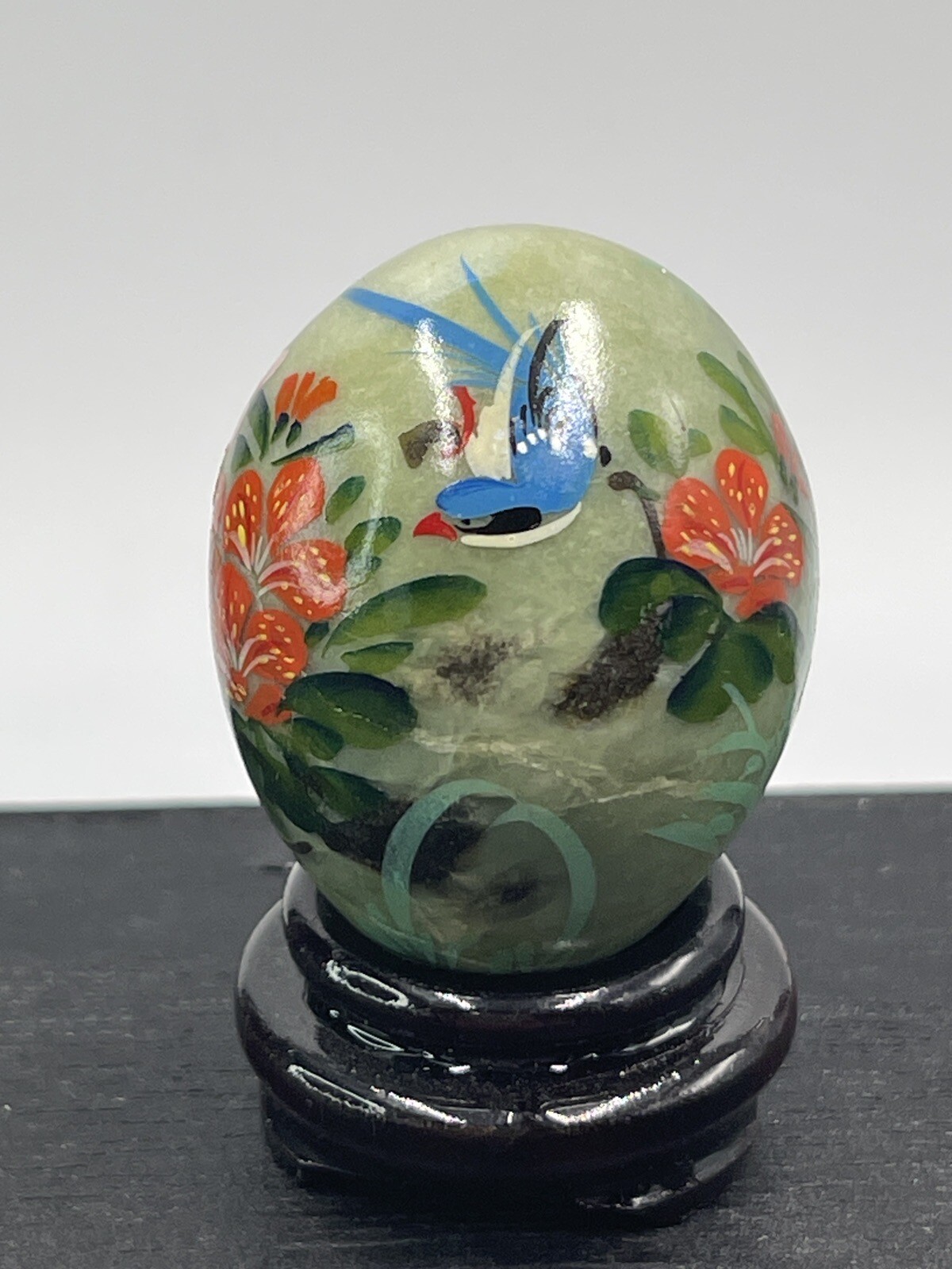 Jadeite Egg Mini Bird Blue Flowers Multicolor Bamboo