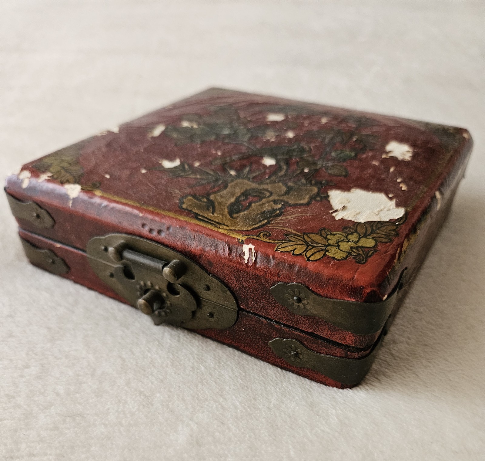 Oriental Chinese Compass in Leatherette Wood Box / Lid Has Issues – See Photos