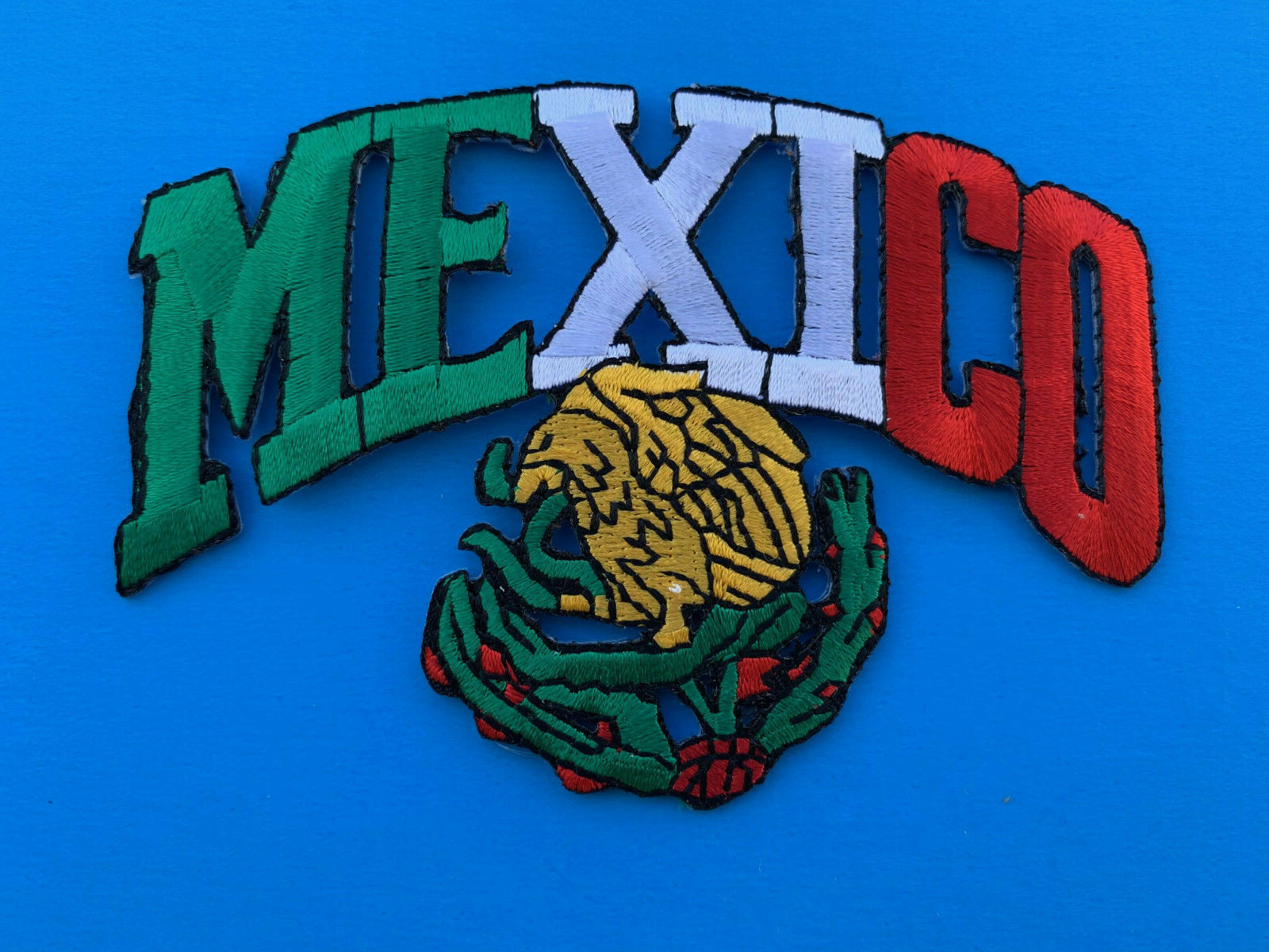 MEXICO FLAG PATCH w/ EAGLE IRON-ON SEW-ON EMBROIDERED MEXICAN EMBLEM (4″x2.75”)