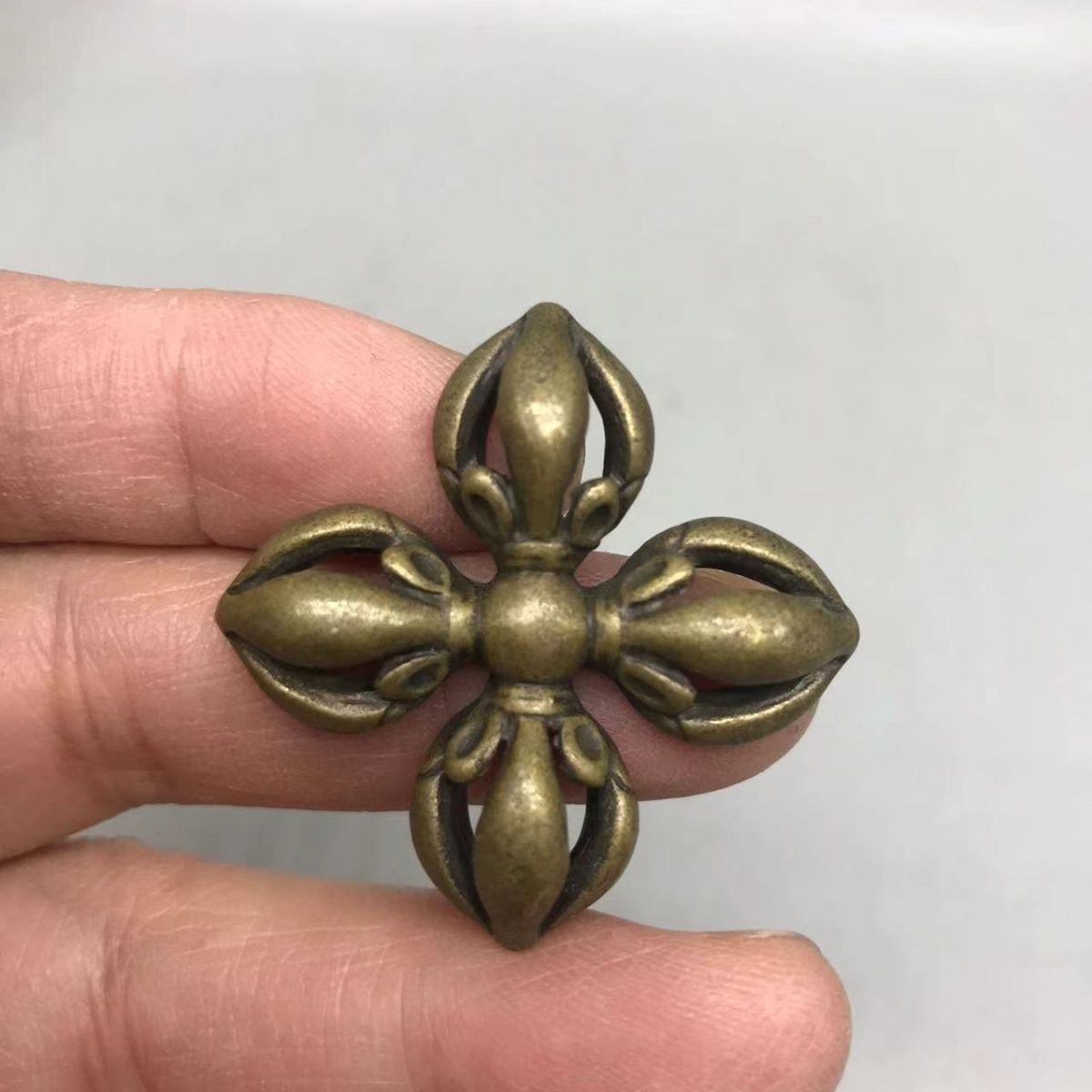 Tibetan Lima Copper Double Sided Openwork Dorje Spiritual Meditation Amulet