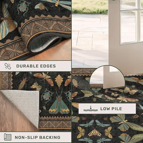 3×8 Green and Black Wide Hallway Runner Rugs – 8ft Washable Kitchen Floor Mats
