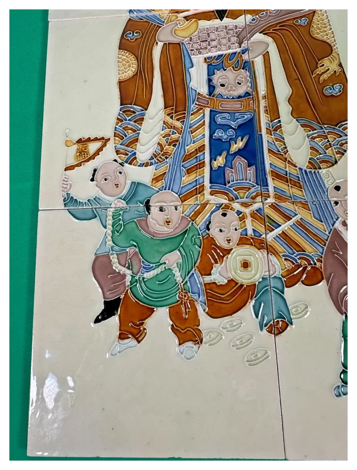 Vintage Chinese Tangsancai 6-Tile Mural Caishen God of Wealth Xi’an 18″ X 12″
