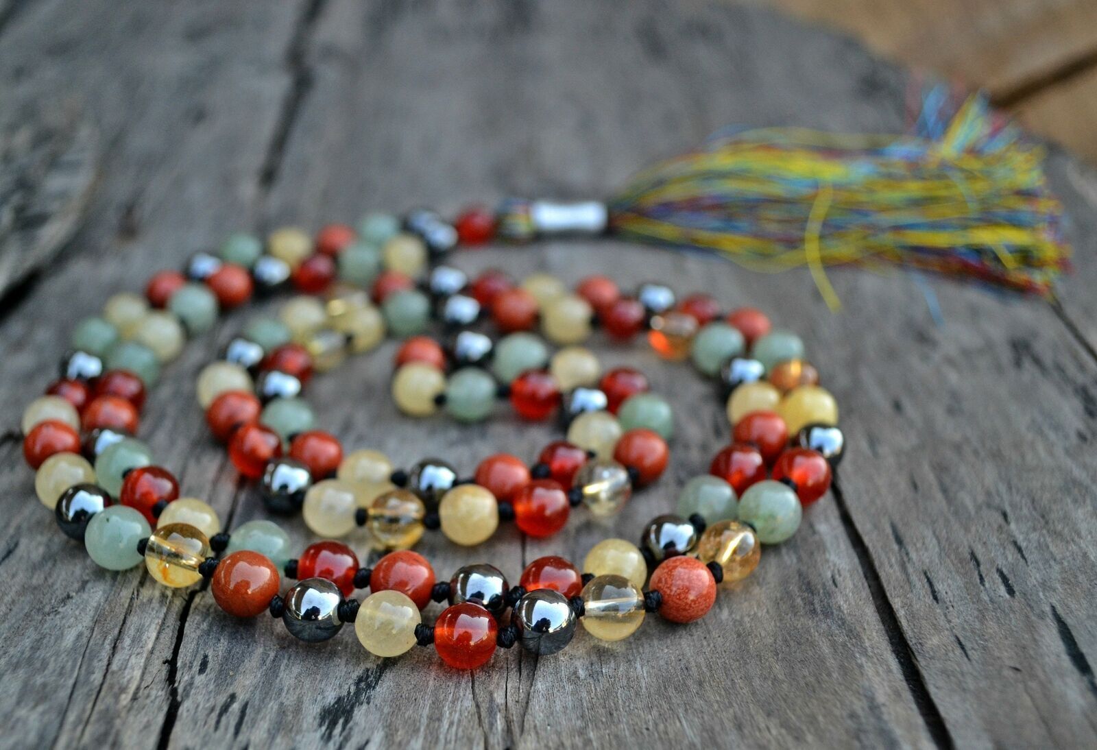 Creative Mala 8MM, Multi-stone Chakra Necklace, 108 Mala Beads, Knotted Mala,