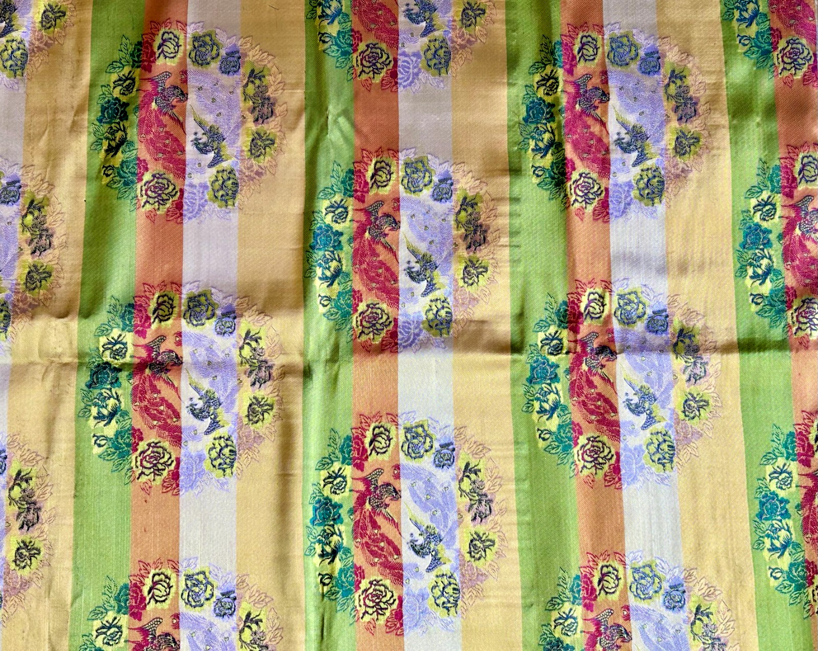 CHINESE SILK BROCADE PHOENIX FABRIC TEXTILE 1.75 YDS