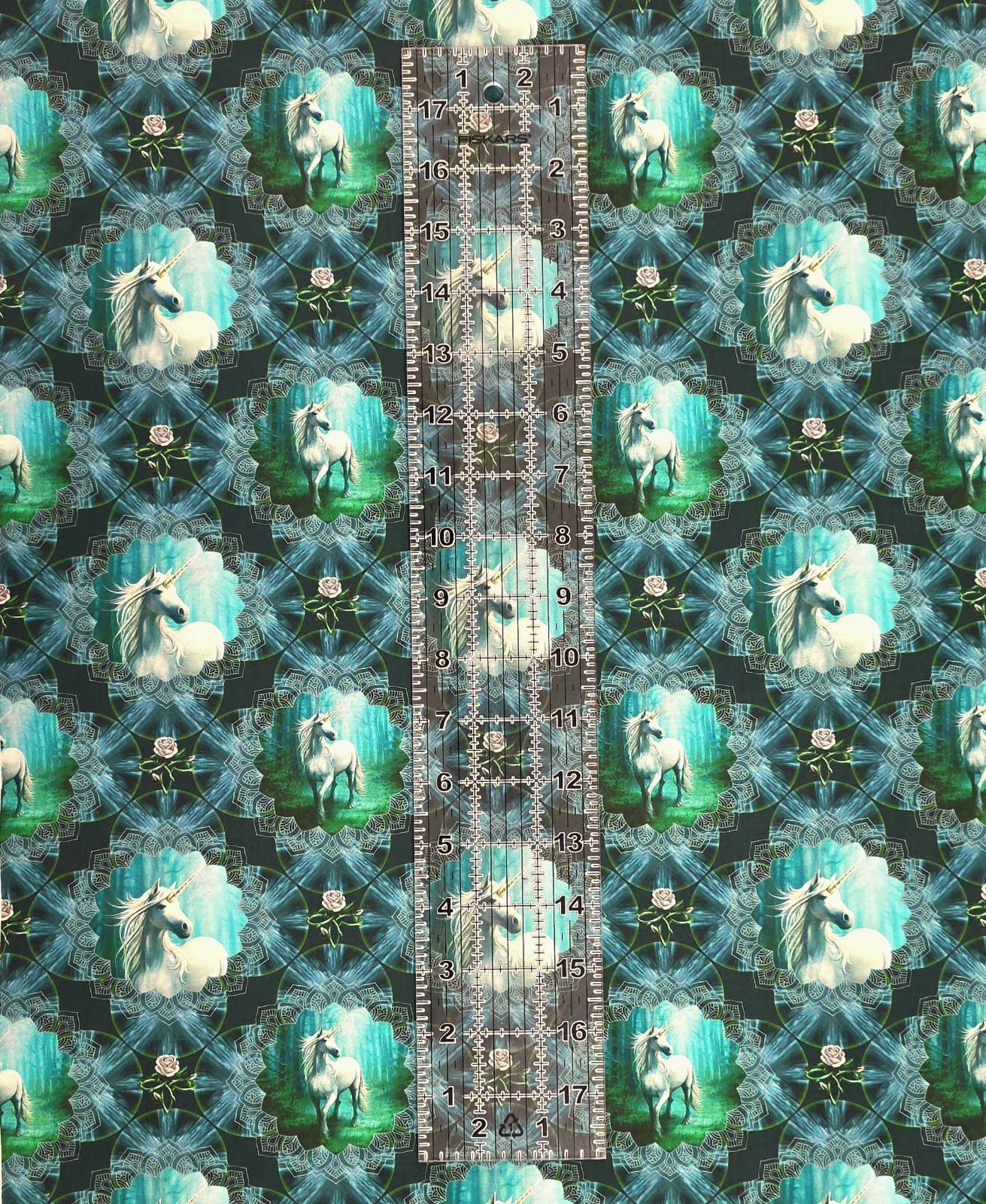 Clothworks Unicorn Magic Teal Mendala Unicorns Cotton Quilt Fabric By the Yard