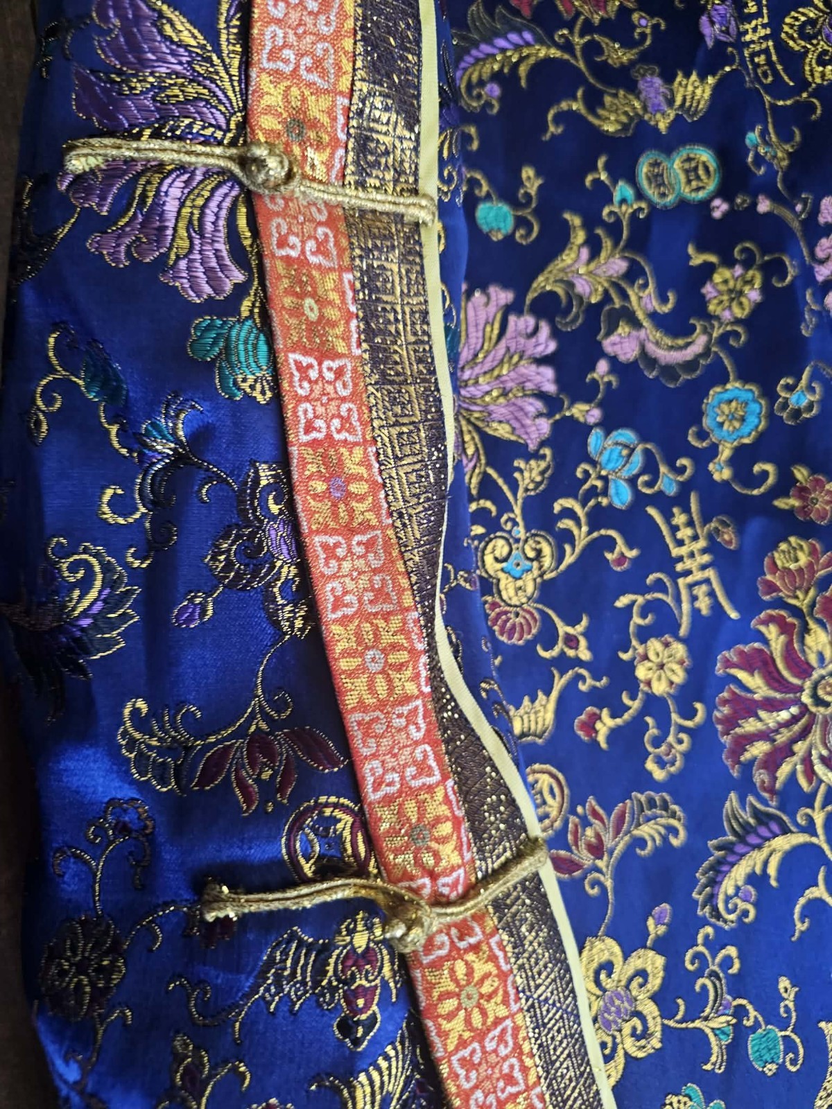 Chinese Qing Dynasty? Embroidered Silk Floral Robe Metallic Trim Reproduction?