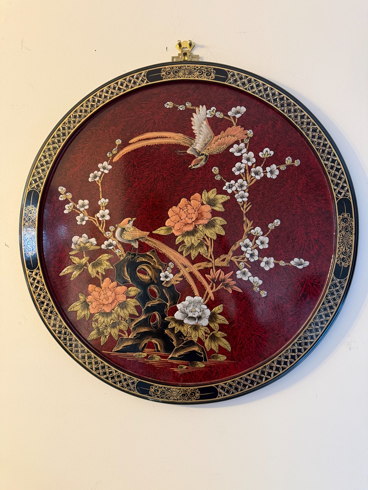 Elegant Vintage/Antique Chinese Inlaid Mother of Pearl Lacquer Wood wall plaque