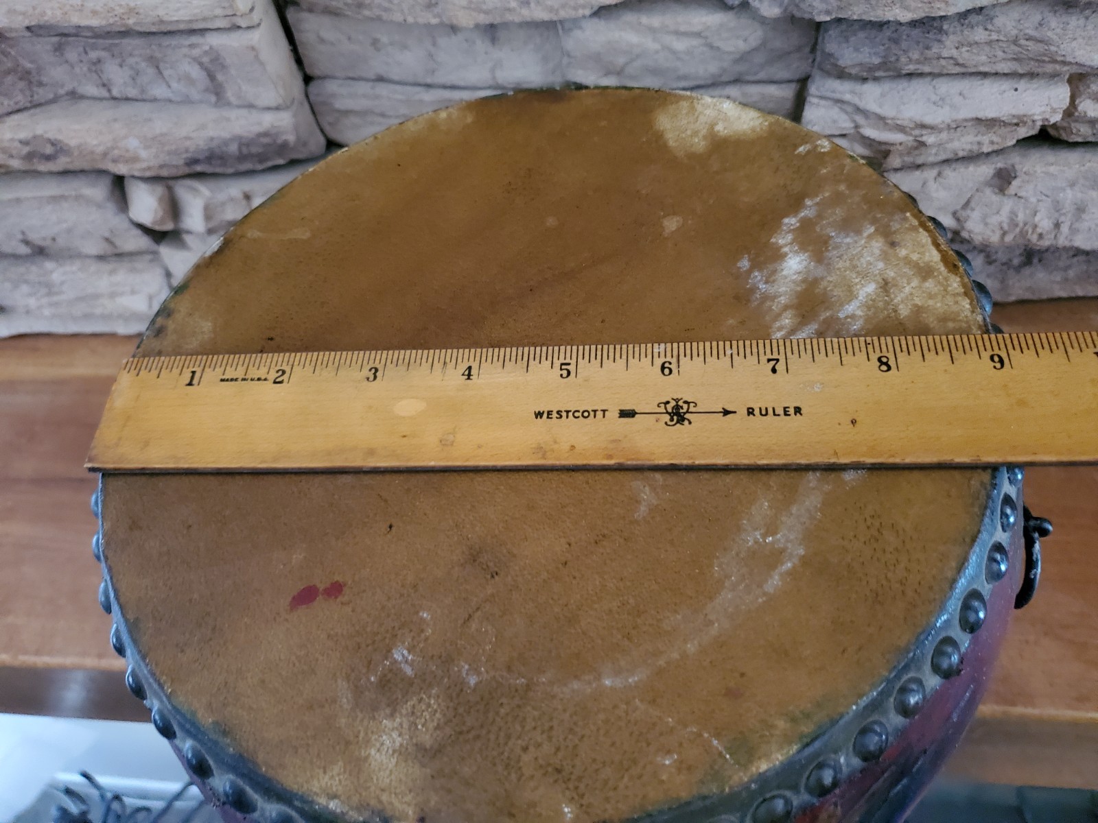 Vintage Double Sided Chinese Leather Drum Dragon Hand Painted 10″OA