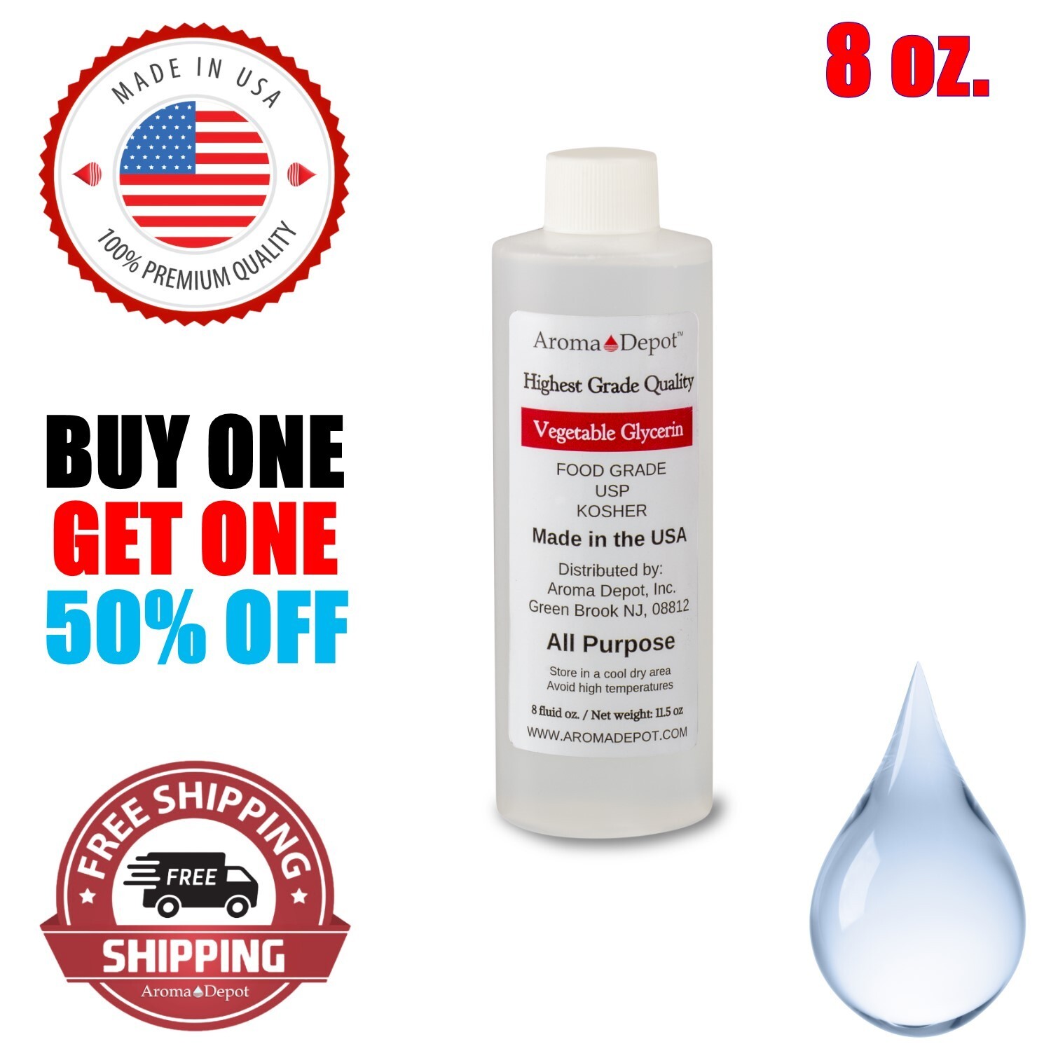 8 oz Vegetable Glycerin Non GMO 99.9% USP Kosher Pure VG Food Grade USP US prod