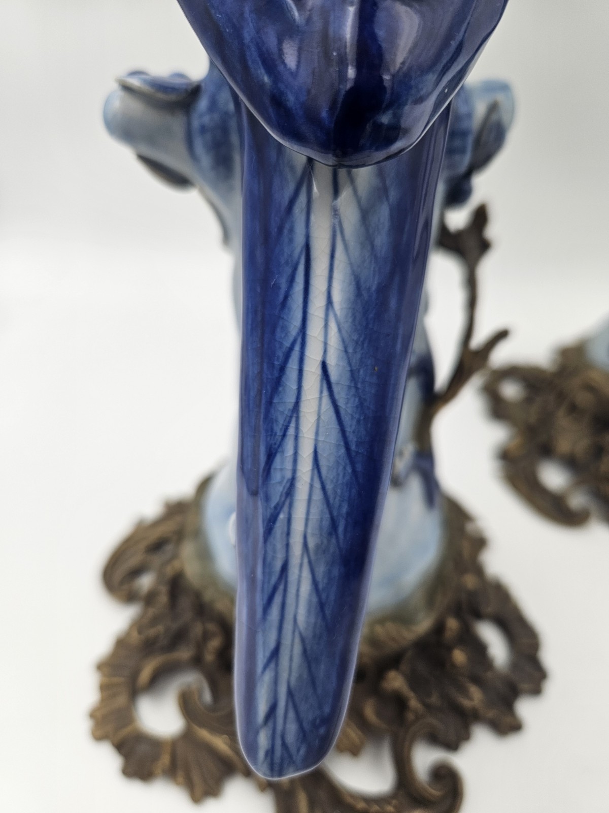 Antique Chinese Bird HOLLYWOOD REGENCY Blue Birds Brass Candle Holders 14″