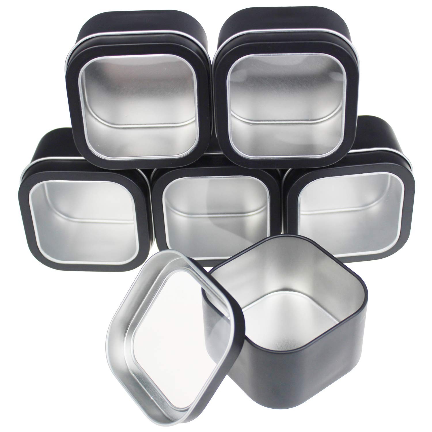 18 Pack Empty Square Black Metal Tins Clear Window Candle Making Container