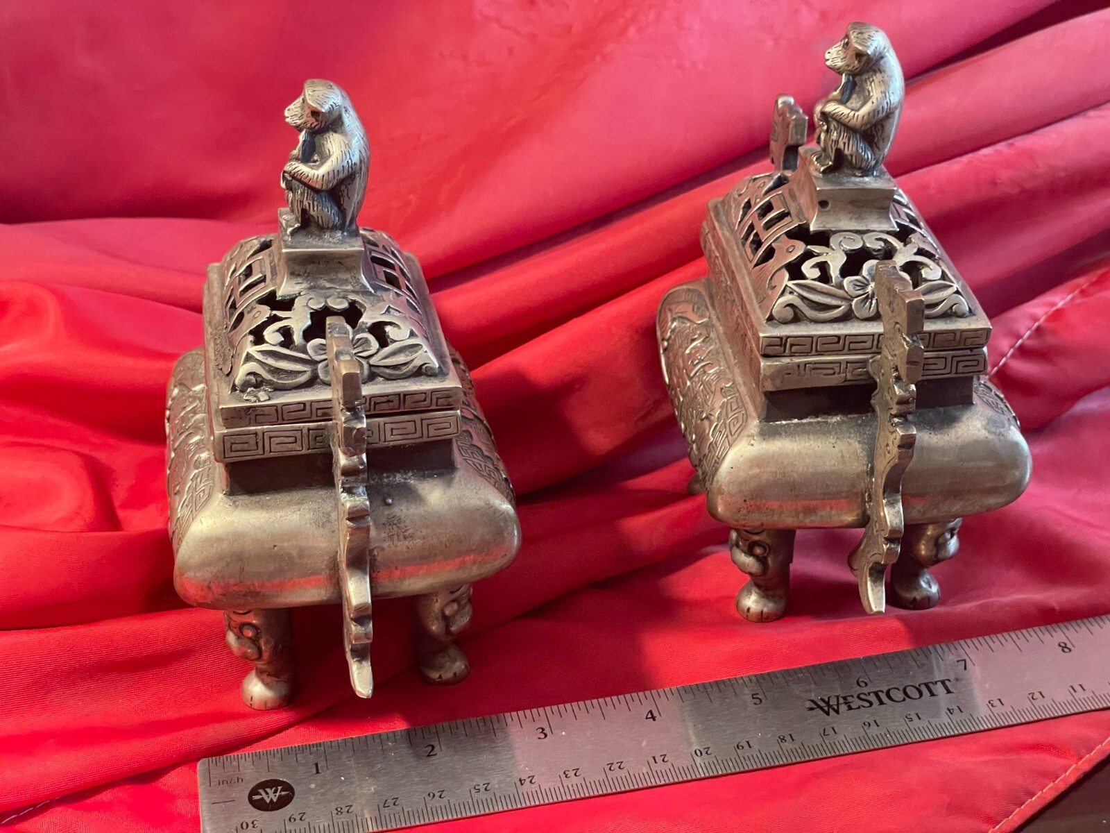 Old Chinese Bronze Incense Burner 2pcs