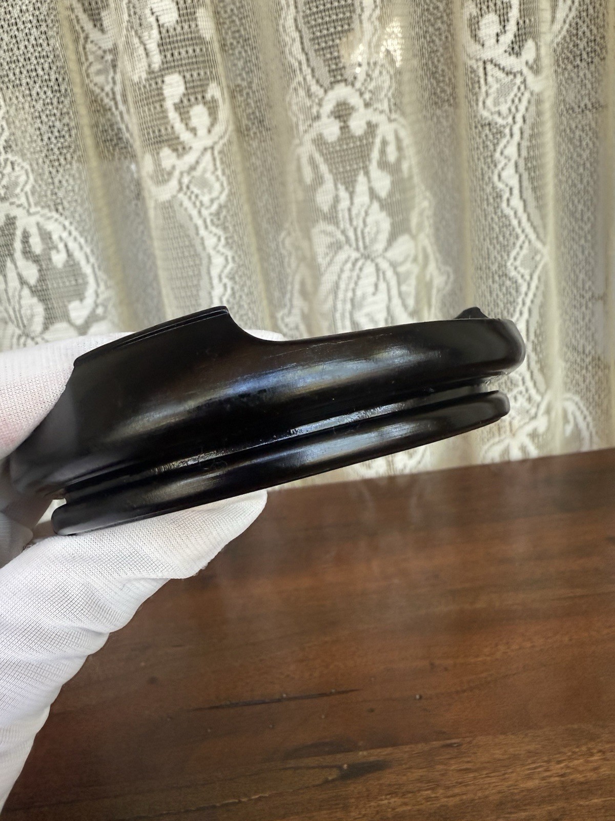 Vintage Black Wooden Asian Vase Display Stand Pedestal Base Round 4” Japan
