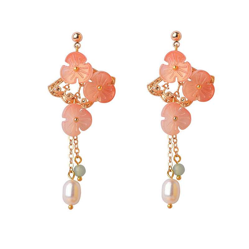 Chinese Dongling Jade/Coloured Glaze/Pearl Tibetan Style Vogue Earbob Earrings