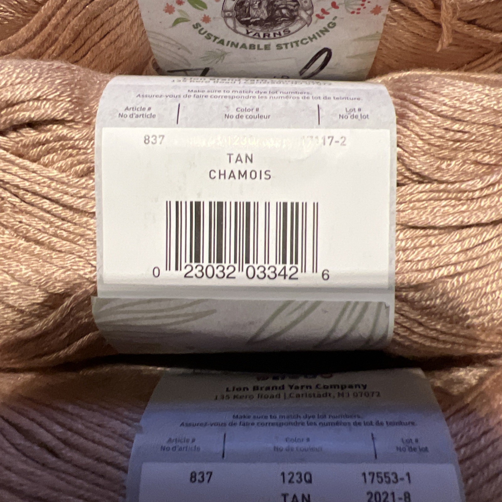 11 Skeins Lion Brand Yarn 837-123Q Truboo Yarn, Tan