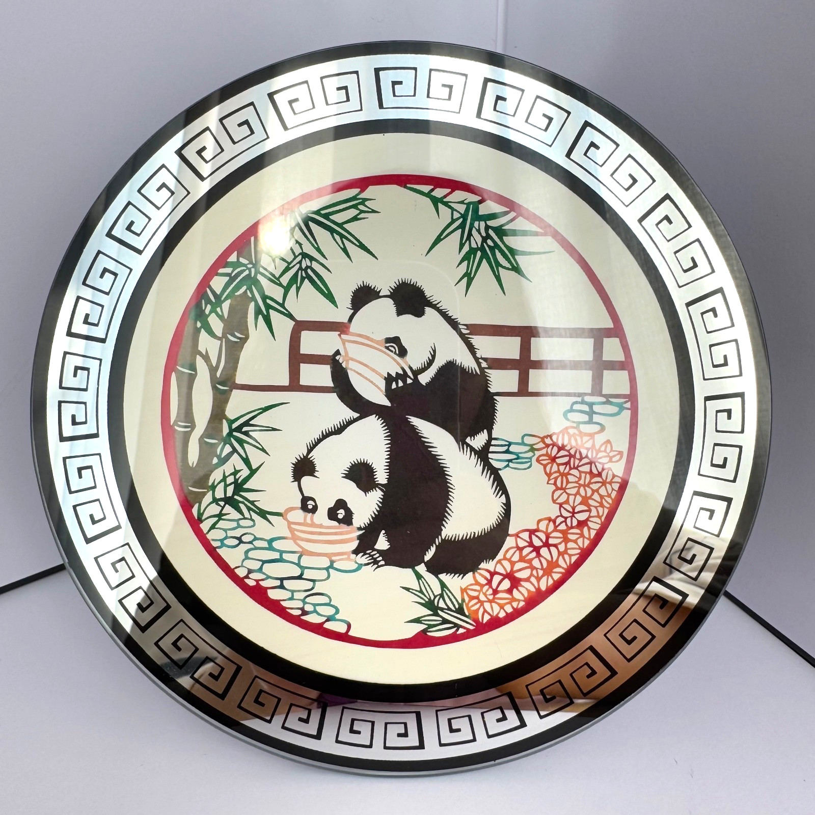 Handmade Chinese Panda Paper Cut Framed Glass Art Table Decor Cultural Gift