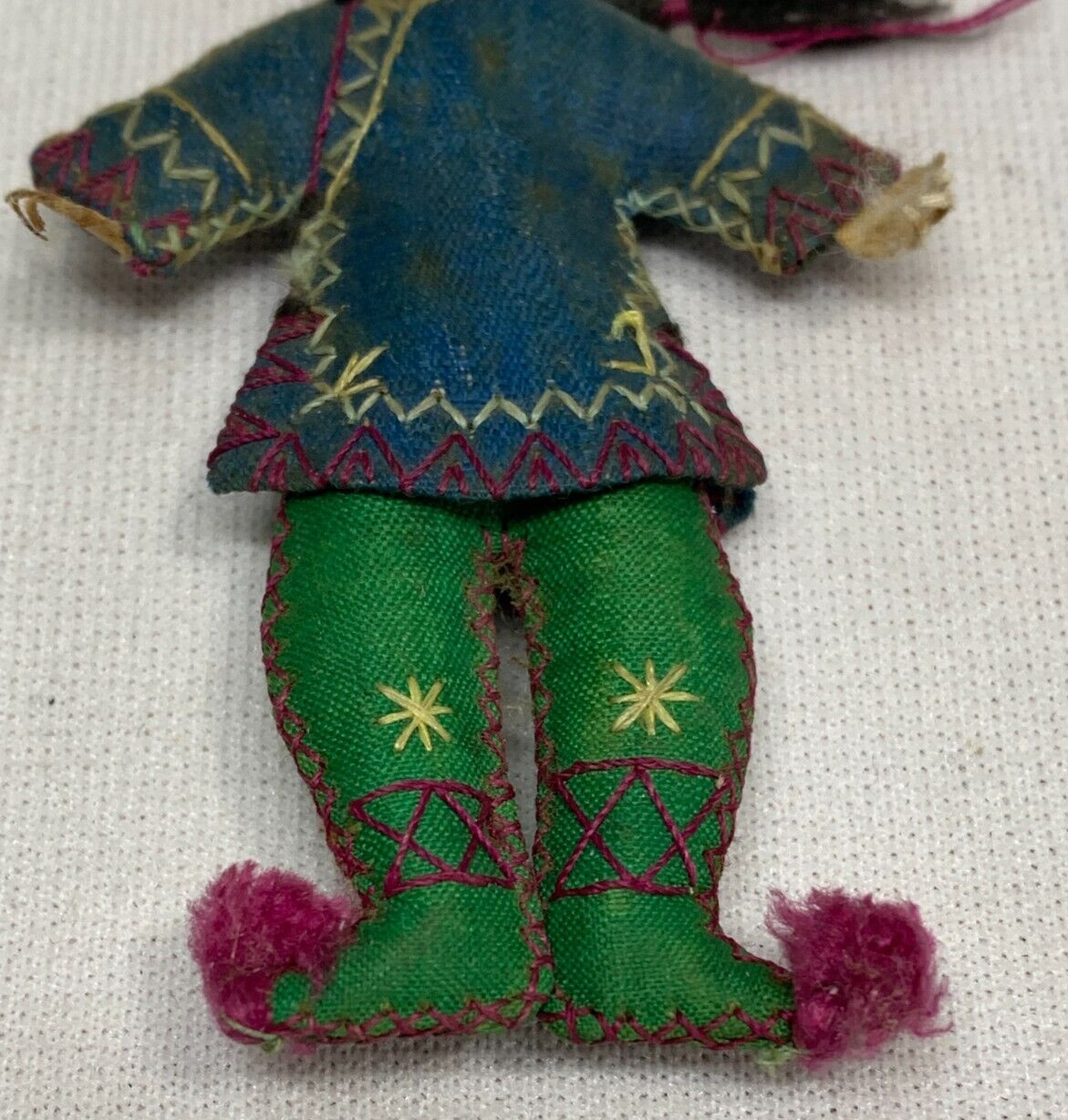 Early 1900’s Miniature Asian handmade cloth hanging ornament Human Figure 3″