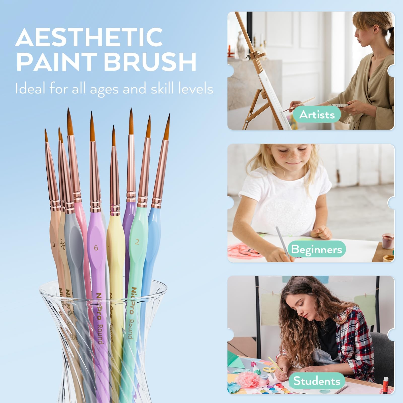 Nicpro 10PCS Micro Fine Detail Paint Brush Set, Aesthetic Pastel Small Minia…