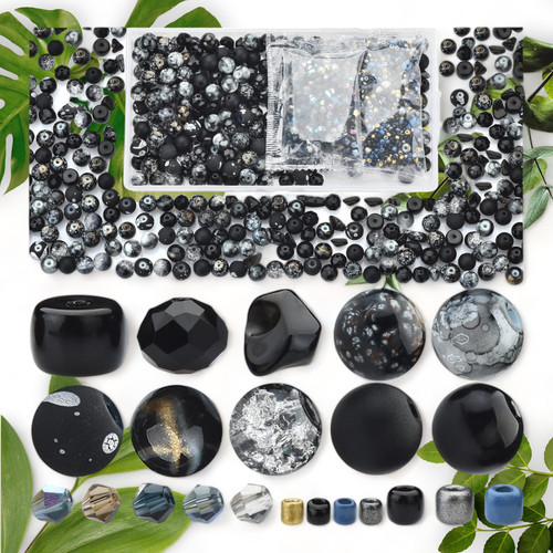 Set of 900 Black Beads for Jewelry Making