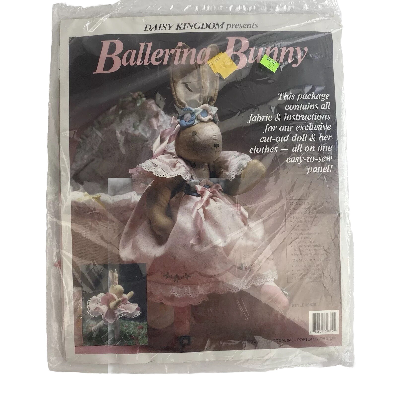 Daisy Kingdom Ballerina Bunny 1990 Fabric Panel Kit #9825 New NOS Sewing Craft