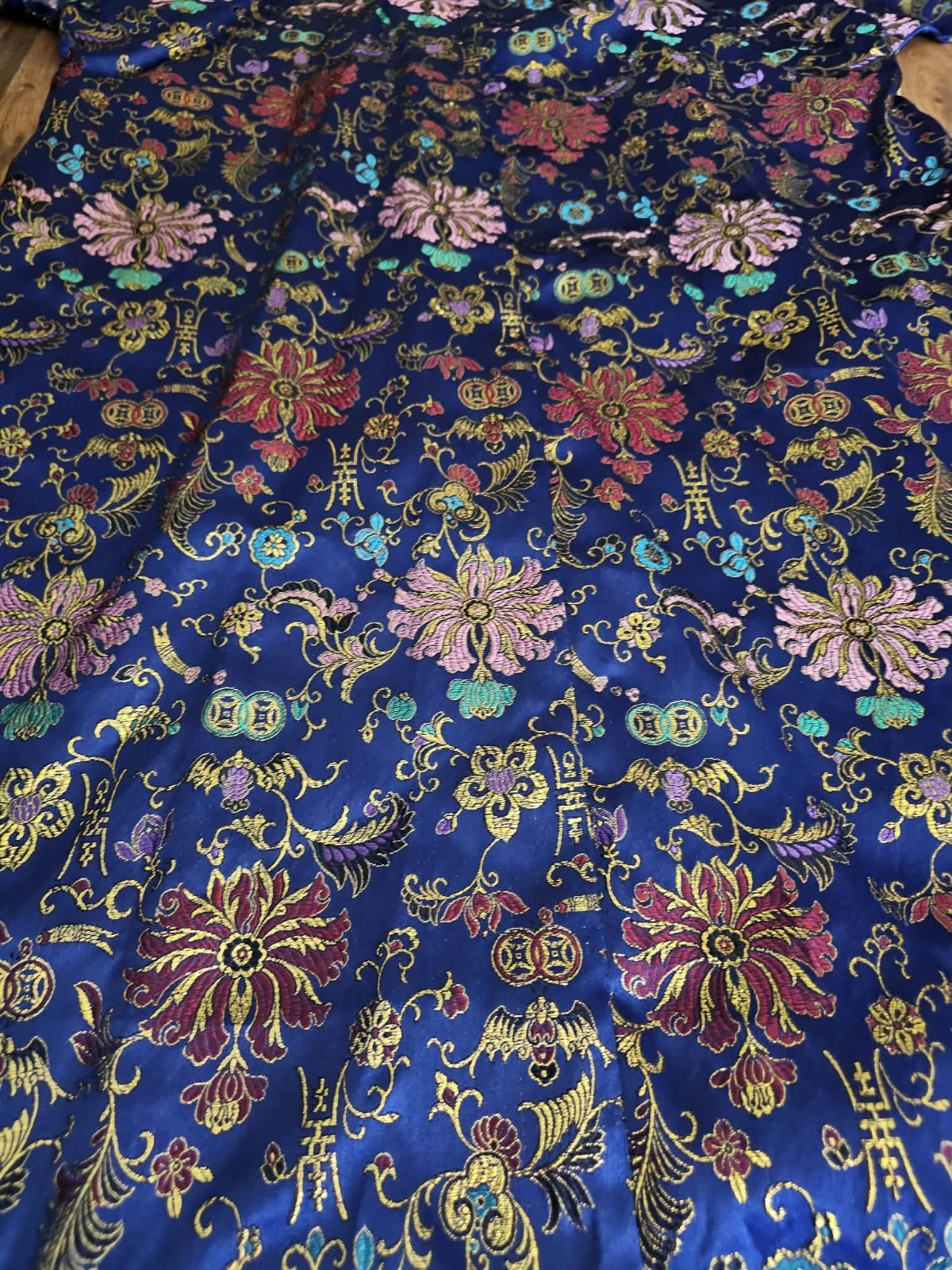 Chinese Qing Dynasty? Embroidered Silk Floral Robe Metallic Trim Reproduction?