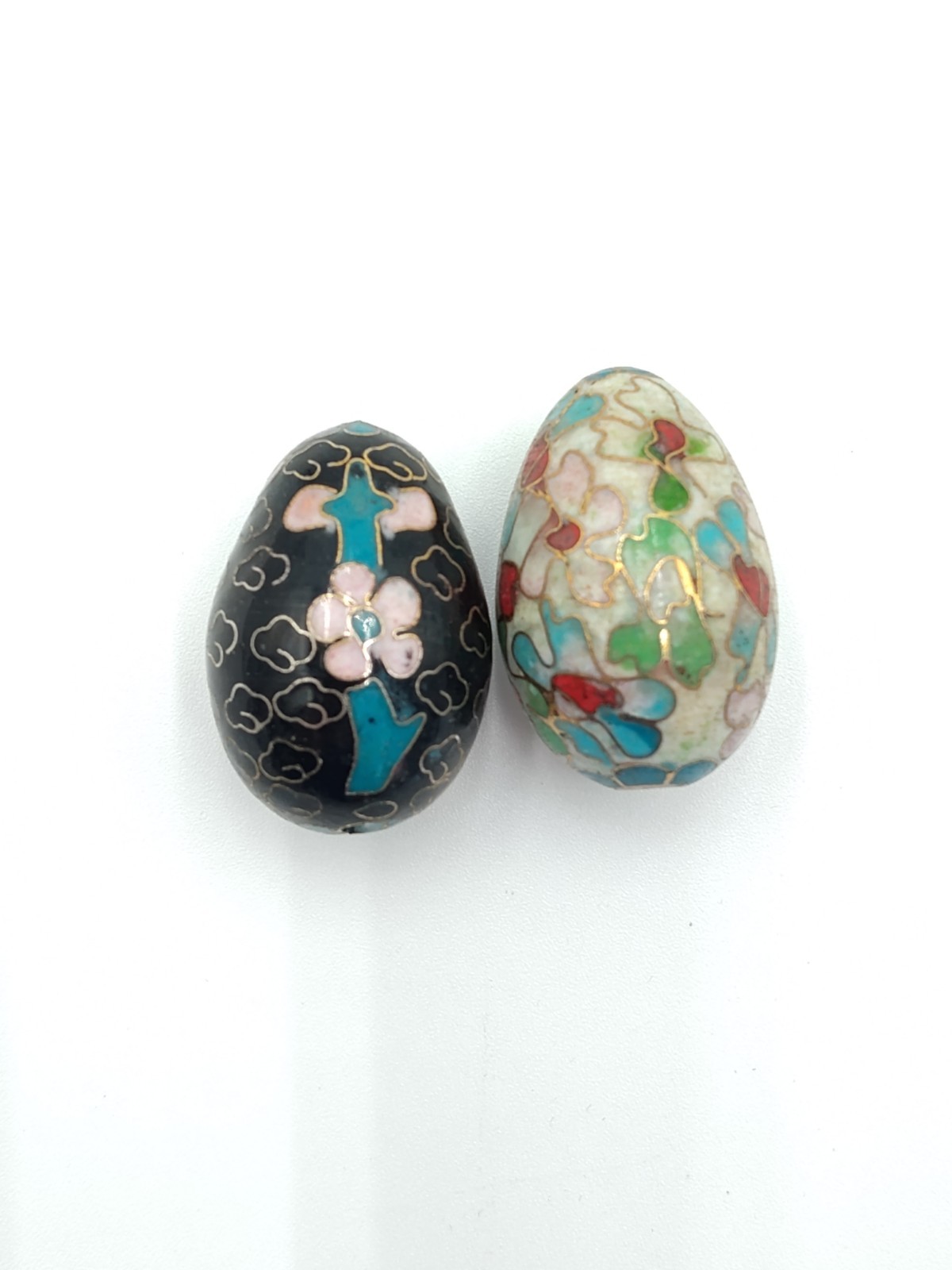 2 Vintage Miniature Chinese Cloisonne Enamel Eggs 1.1/4″ Floral Asian Home Decor