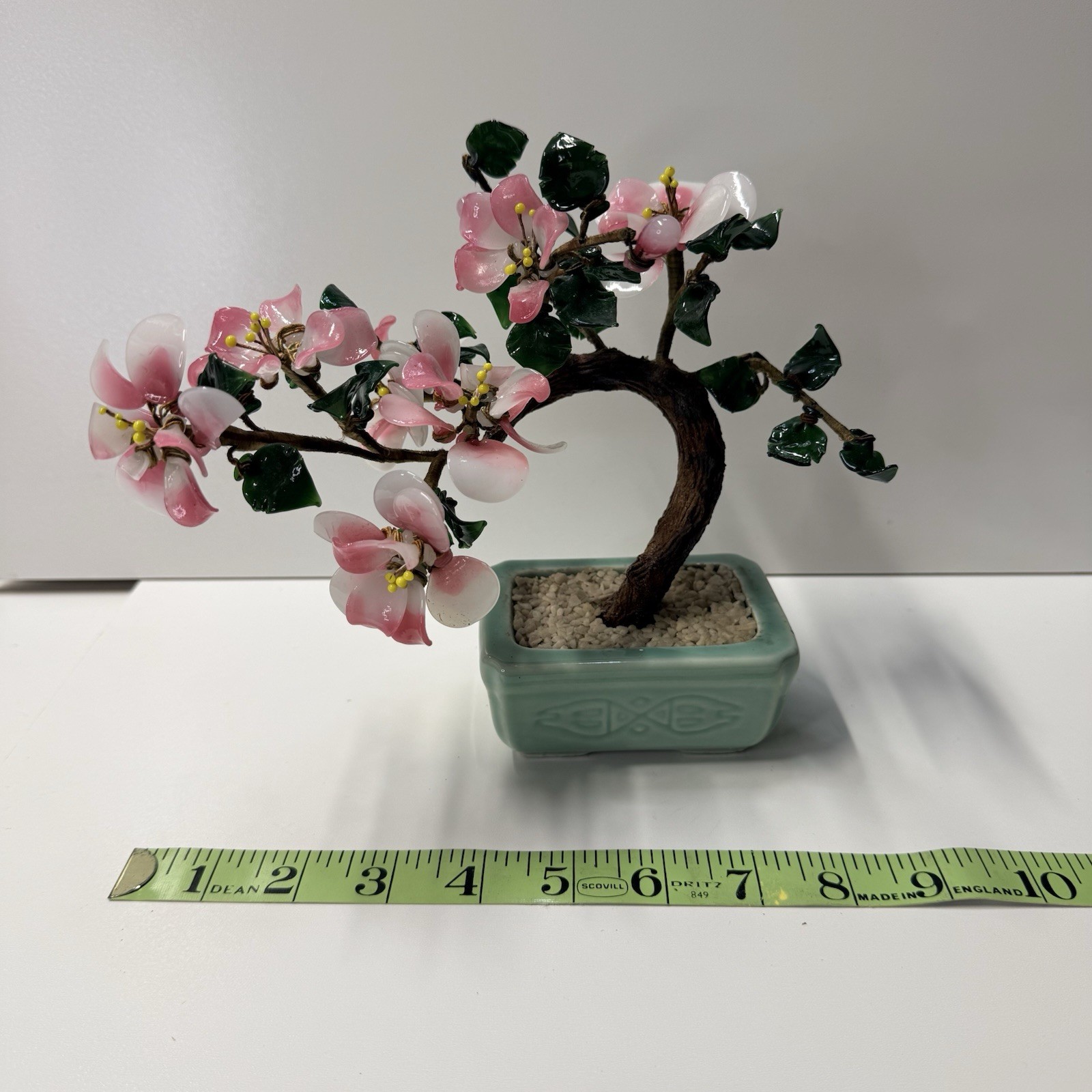 Vintage 1980’s Glass Jade Cherry Blossom Bonsai Tree
