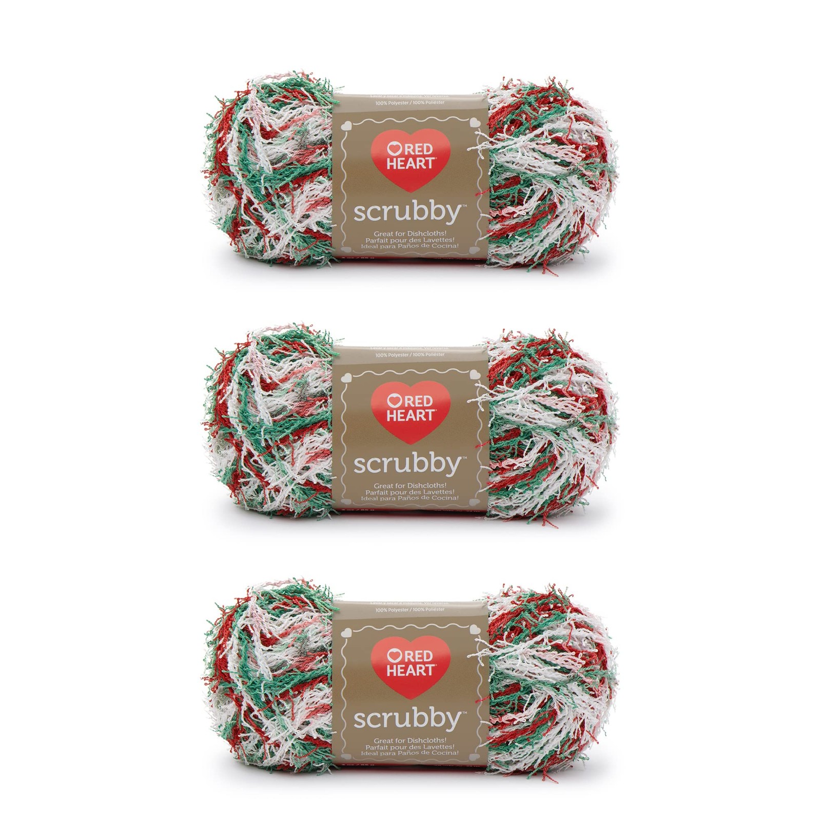 Red Heart Scrubby Stripes Yarn 3 Pack Easy Care 100 Polyester 4 Medium Gauge