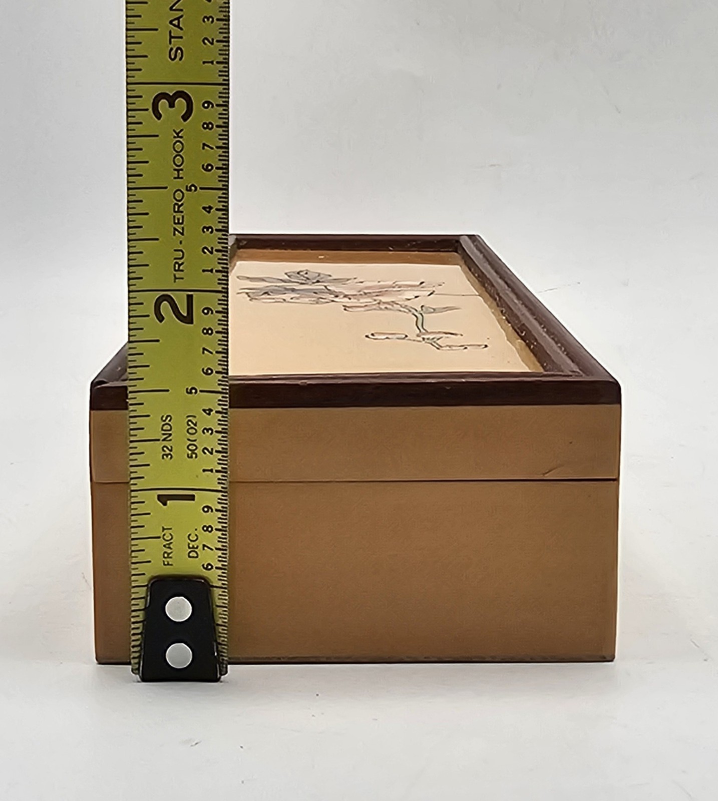 Vintage Chinese Acrylic Faux Wood Hand Painted Trinket Pencil Sliding Box GREAT!