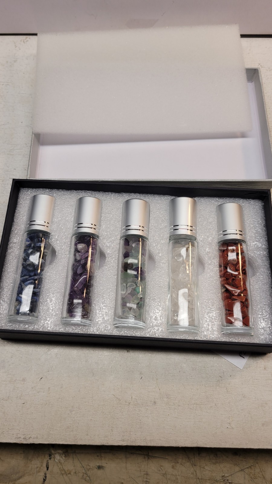 Gemstone Chips Essential Oil Roller Ball Bottle 5 Pack.