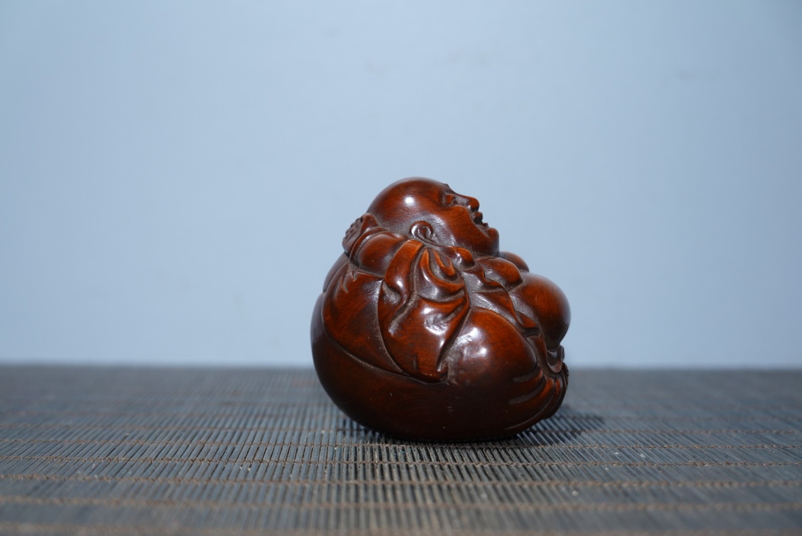 2.4″ Collect China Box-wood Carving Buddhism Happy Laugh Maitreya Buddha Statue