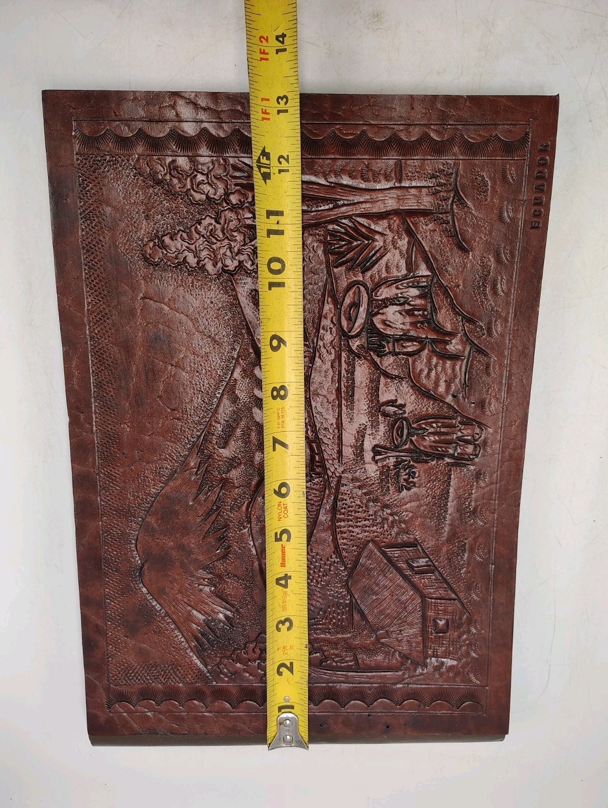 VTG Ecuador Hand Tooled Leather Photo Album Scrapbook 12×9 Landscape Scene