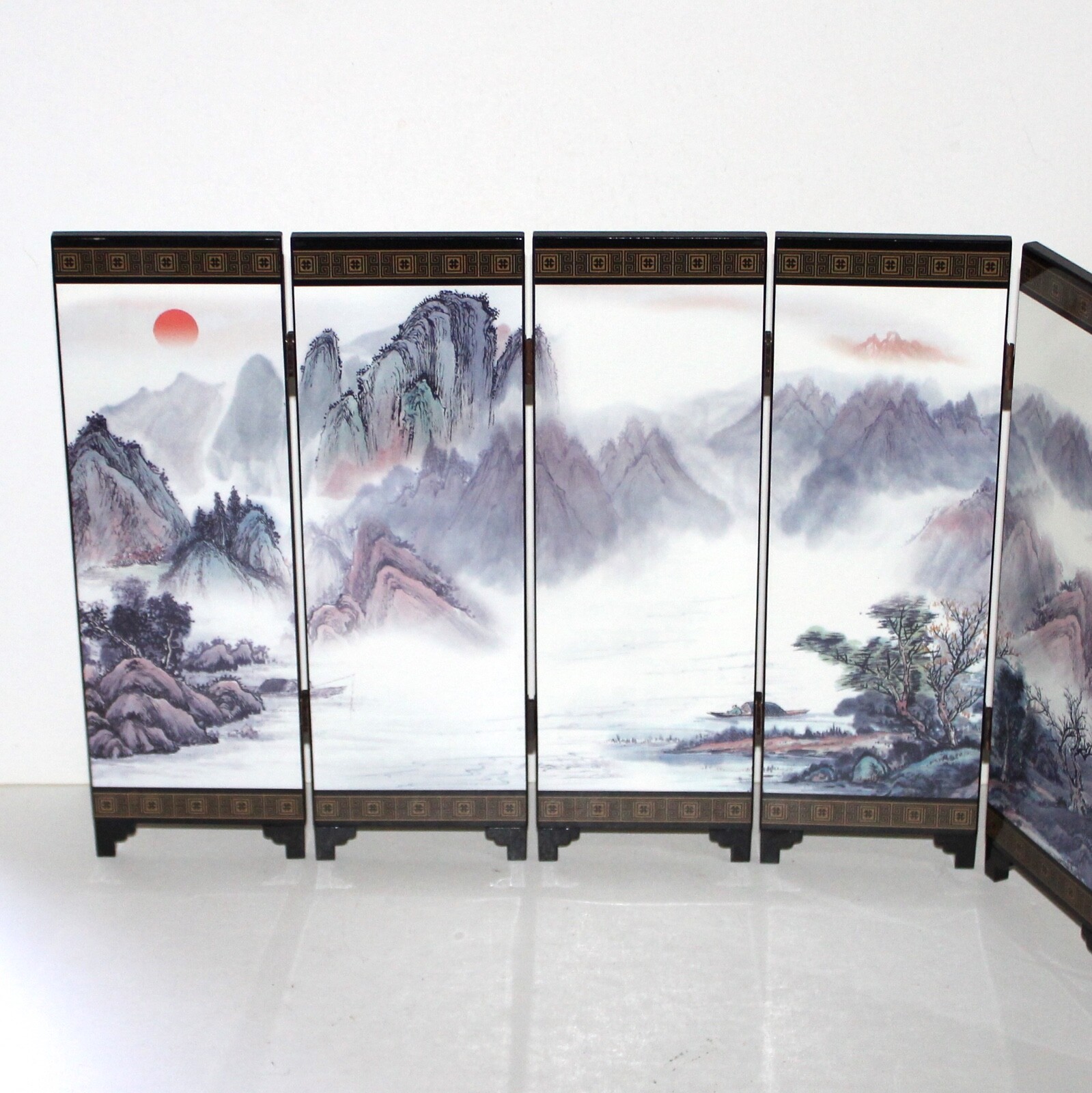Jin Xiu Shan He small Chinese 6 panel screen divider lacquer decor asian