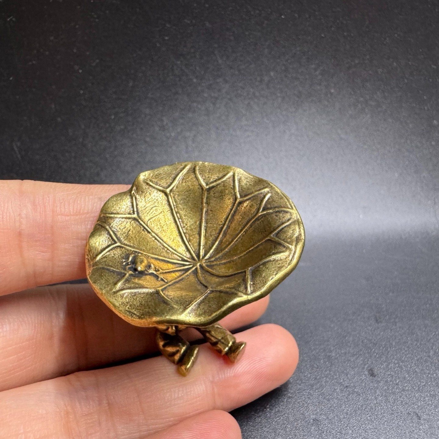 Vintage Brass Boy Holding Lotus Leaf Tray Incense Holder Tiny Jewelry Storage
