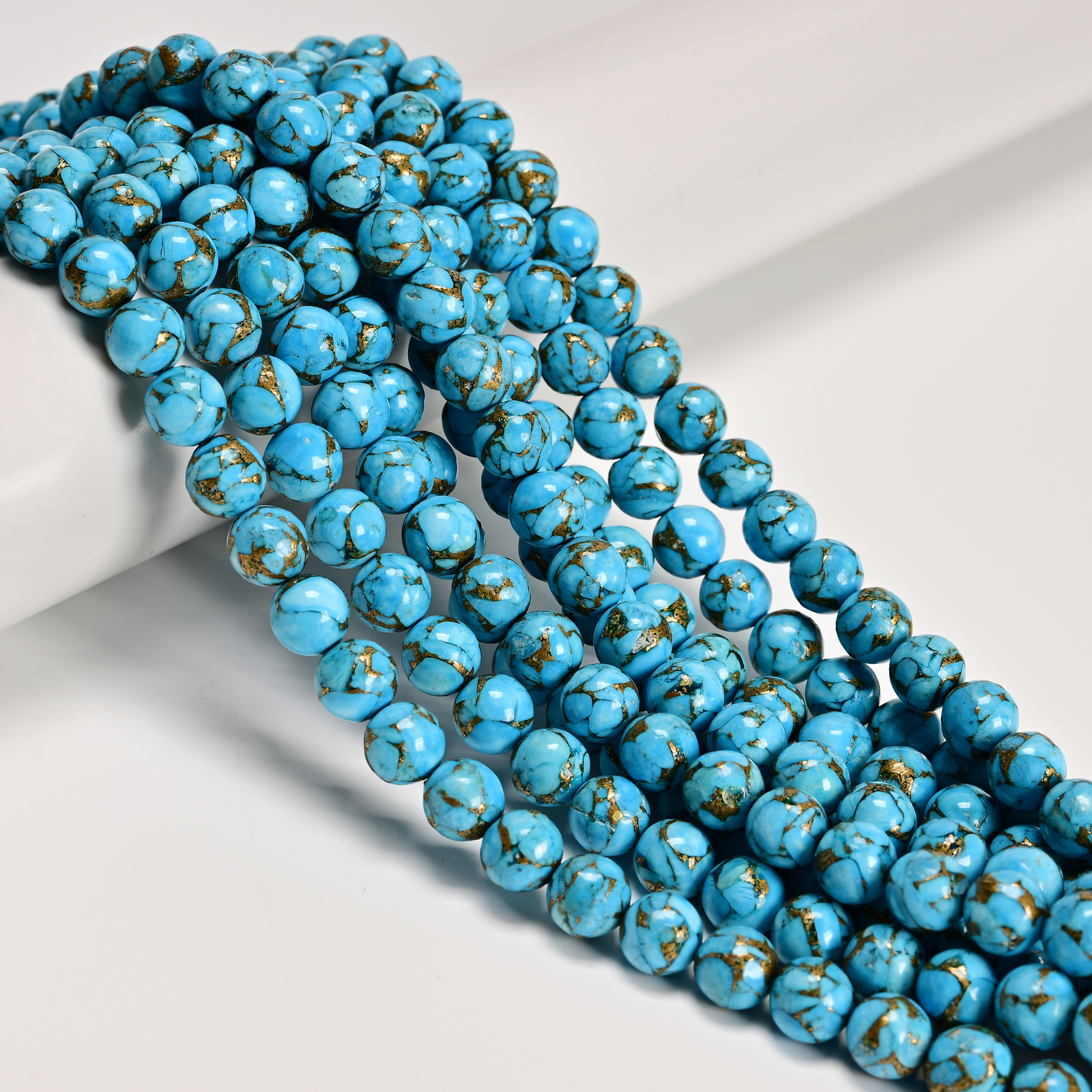 Natural Mohave Copper Blue Turquoise Smooth Round Beads 6mm 8mm 10mm 15.5” Strd