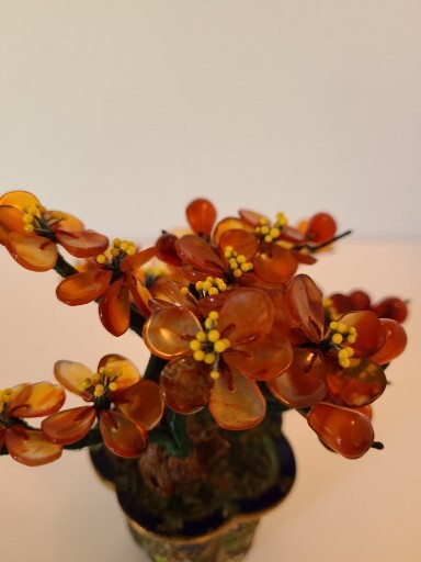 Chinese Gem Stone Art Bonsai Tree Carnelian Cherry Tree Cloisinae Pot 5″x5″