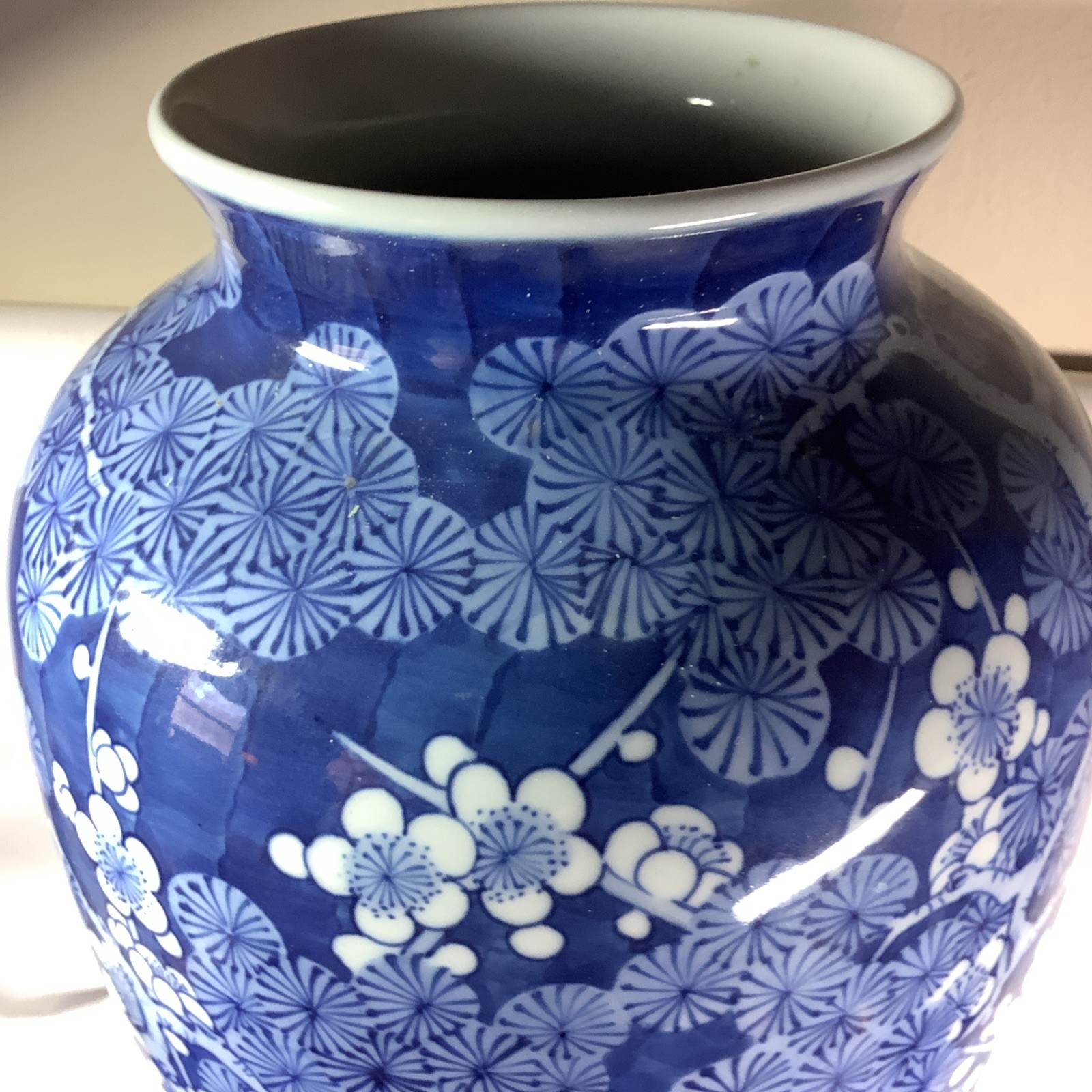 Huge Antique Chinese Prunus Vase THREE FRIENDS OF WINTER Blue/White Plum Bamboo