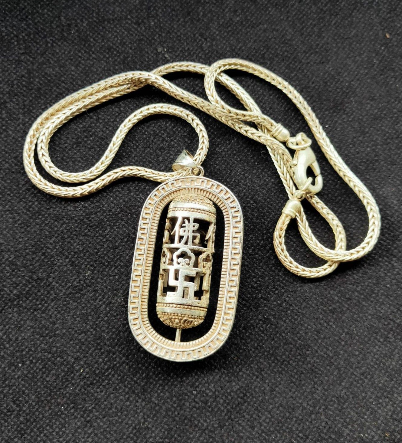 tibet silver carved Rotate lucky blessing pillars pendant amulet Necklace buddha