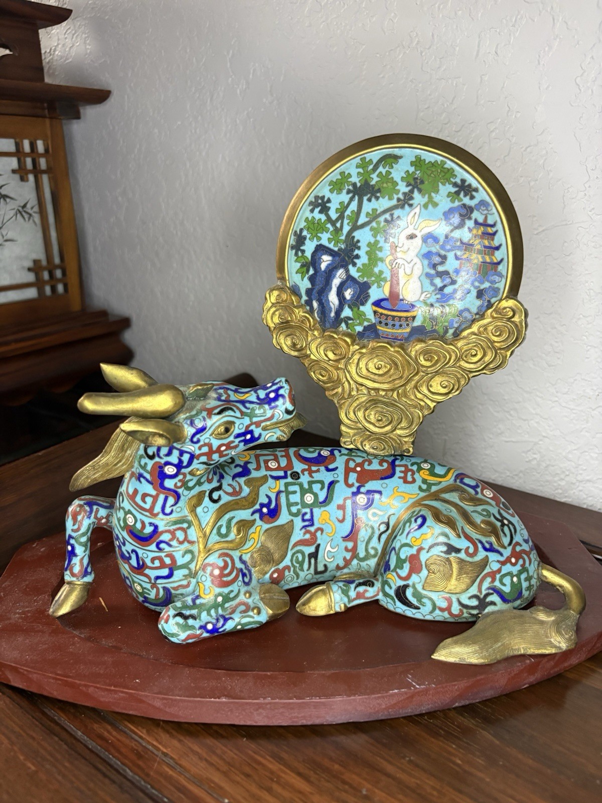 Pair Of Vintage Chinese Cloisonné Qiling( Stand Is Not Included)