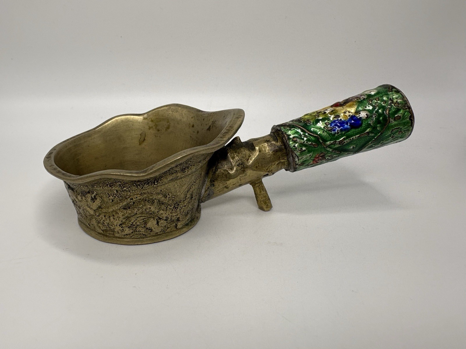 Vintage Chinese silk iron or coal iron with Cloisonné enamel handle