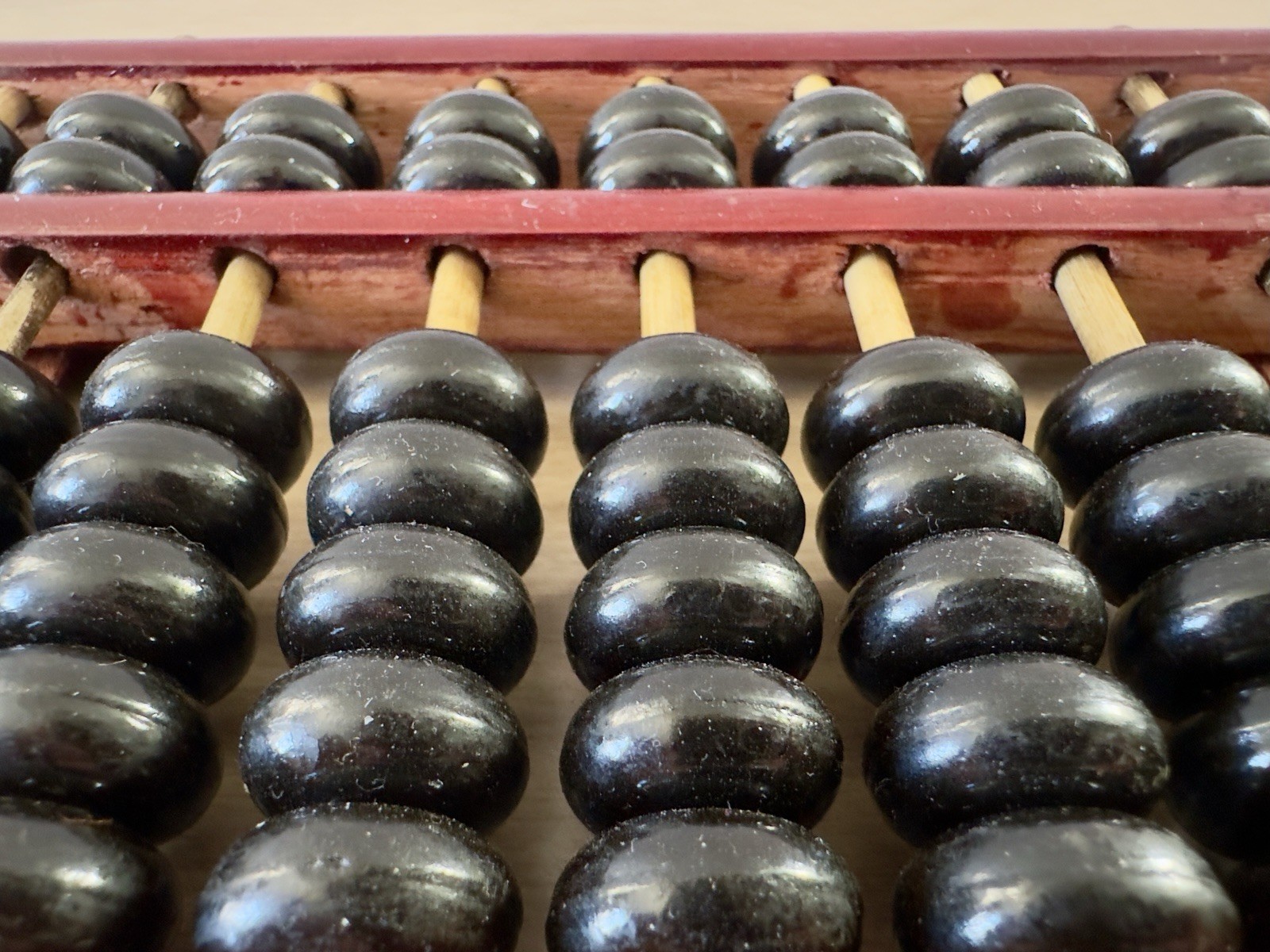 Vintage Wooden Abacus Black Beads Brass Hardware Mid Century MCM Decor 11.5in